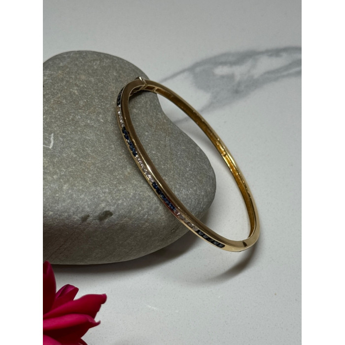 14K YELLOW GOLD BRACELET BLUE & WHITE SAPPHIRE