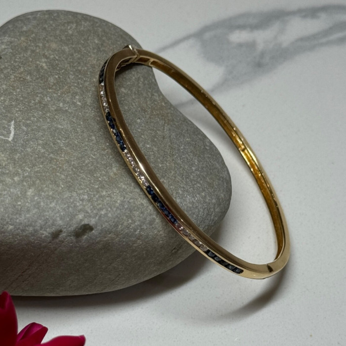 14K Yellow Gold Bracelet Blue & White Sapphire