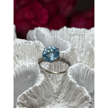 925 Sterling Silver Topaz & Beryl Ring Size 6