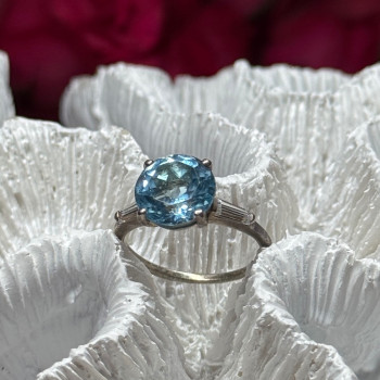 925 Sterling Silver Topaz & Beryl Ring Size 6