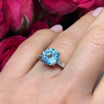 925 Sterling Silver Topaz & Beryl Ring Size 6