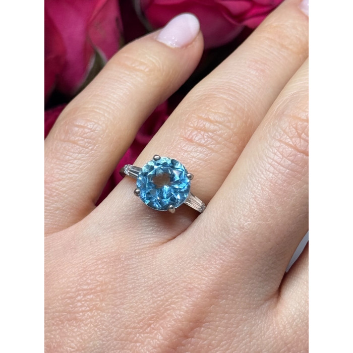 925 Sterling Silver Topaz & Beryl Ring Size 6