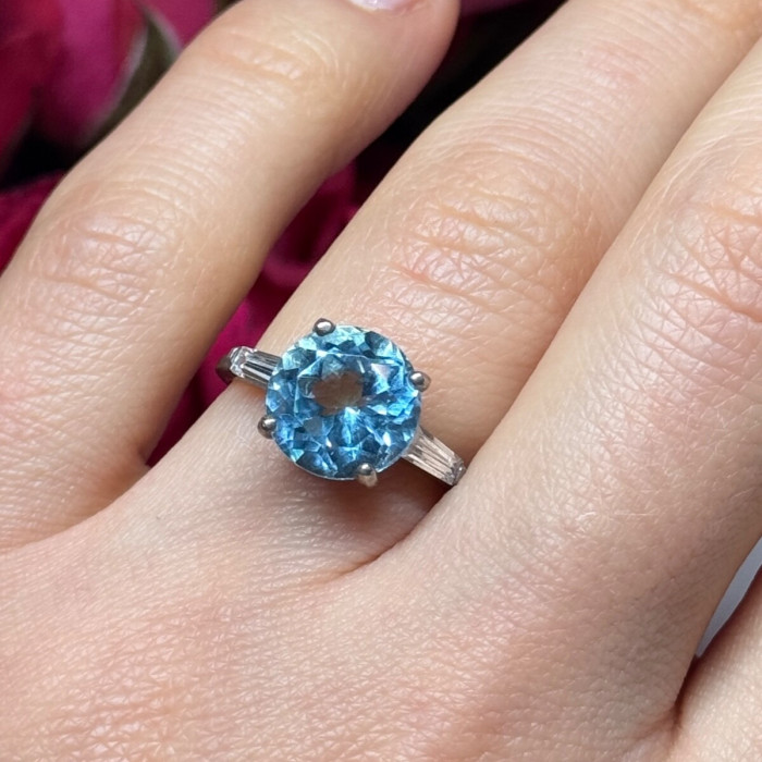 925 Sterling Silver Topaz & Beryl Ring Size 6
