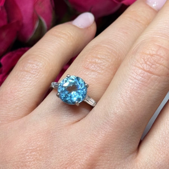 925 Sterling Silver Topaz & Beryl Ring Size 6