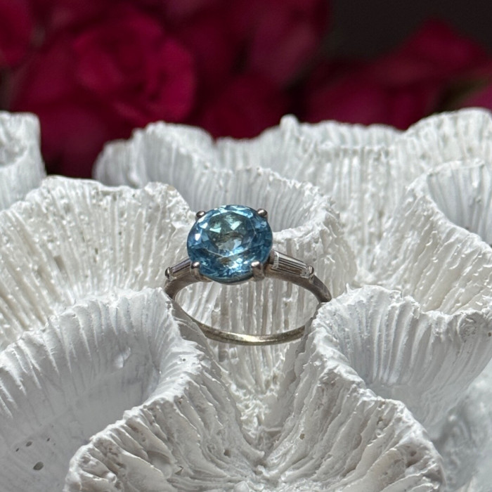 925 Sterling Silver Topaz & Beryl Ring Size 6