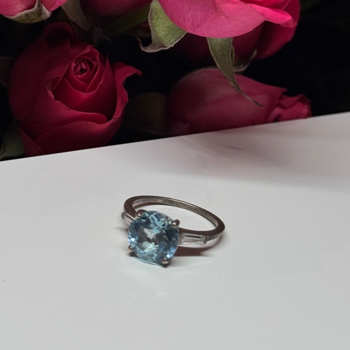 925 Sterling Silver Topaz & Beryl Ring Size 6