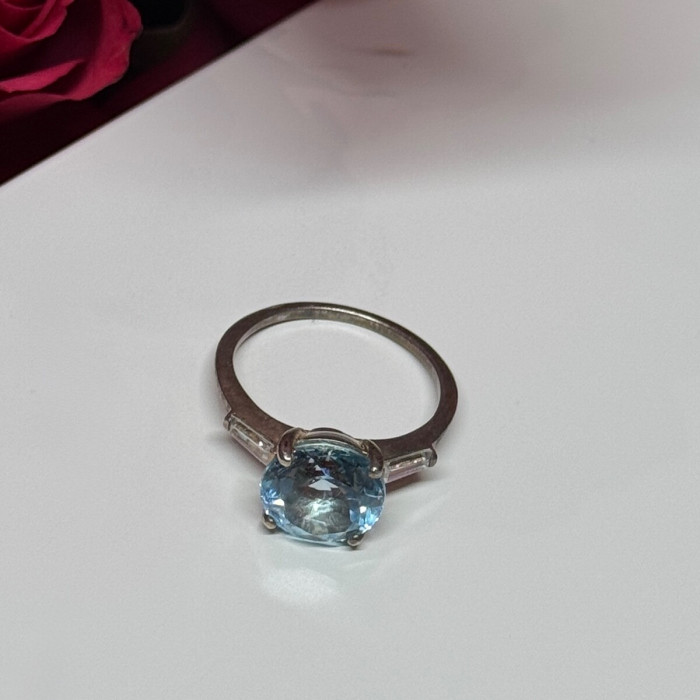 925 Sterling Silver Topaz & Beryl Ring Size 6