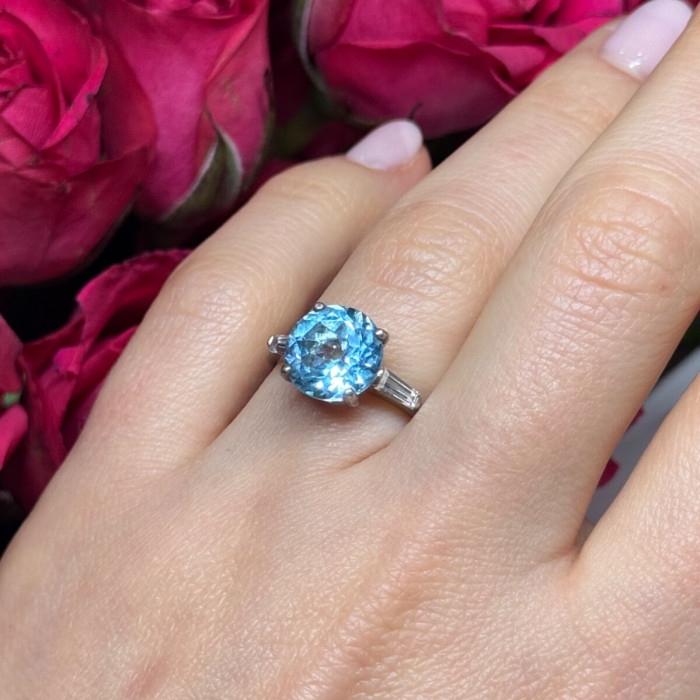 925 Sterling Silver Topaz & Beryl Ring Size 6