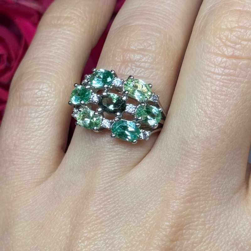 925 Sterling Silver Spinel & CZ Ring Size 6