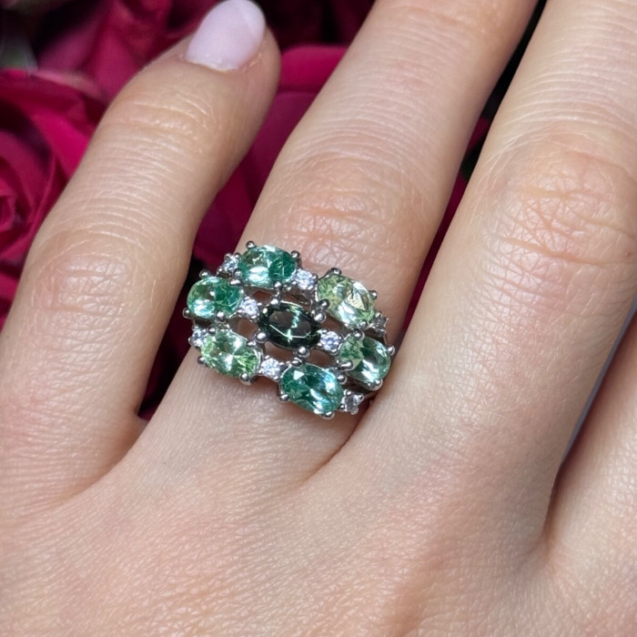 925 Sterling Silver Spinel & CZ Ring Size 6