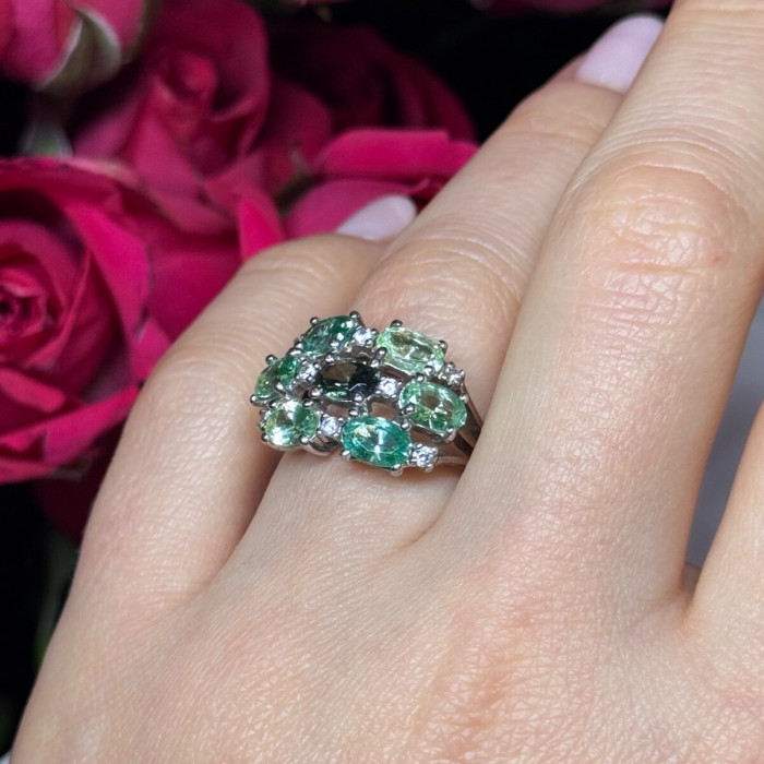 925 Sterling Silver Spinel & CZ Ring Size 6