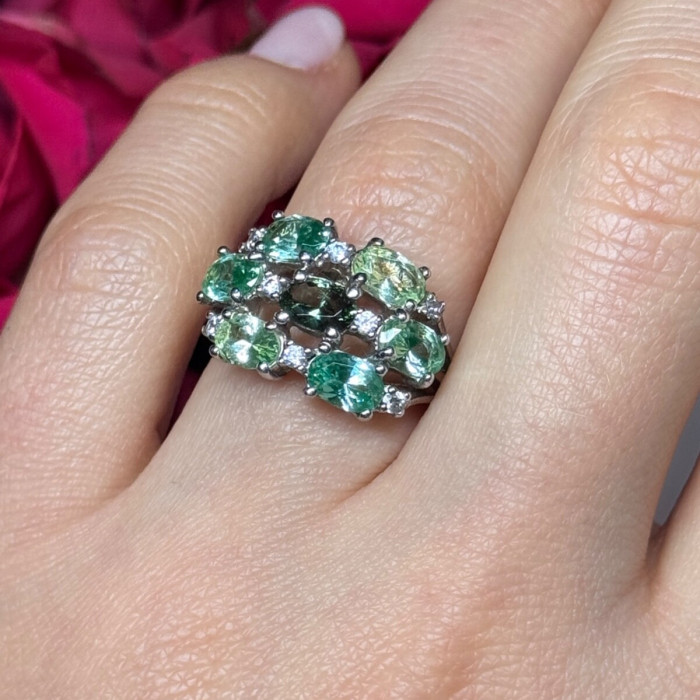 925 Sterling Silver Spinel & CZ Ring Size 6