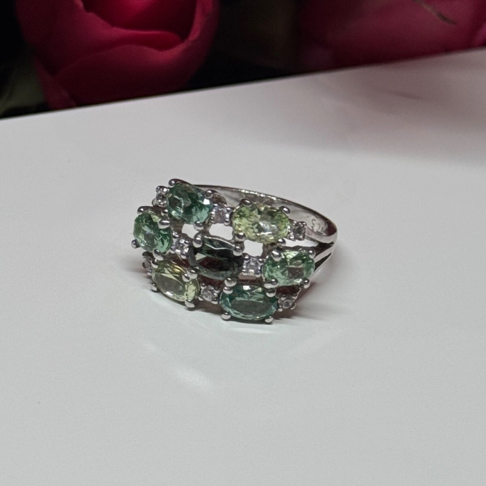 925 Sterling Silver Spinel & CZ Ring Size 6