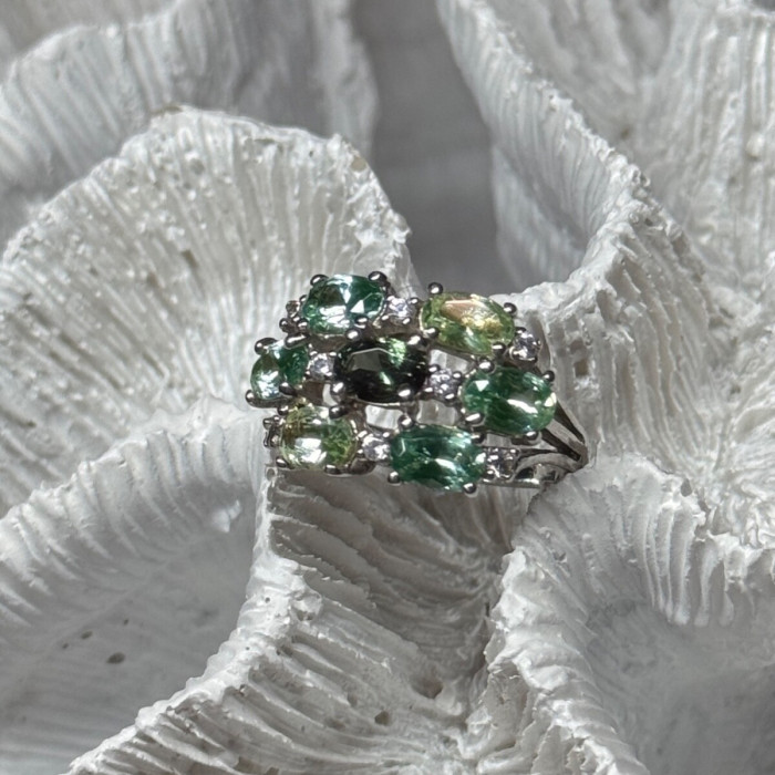 925 Sterling Silver Spinel & CZ Ring Size 6