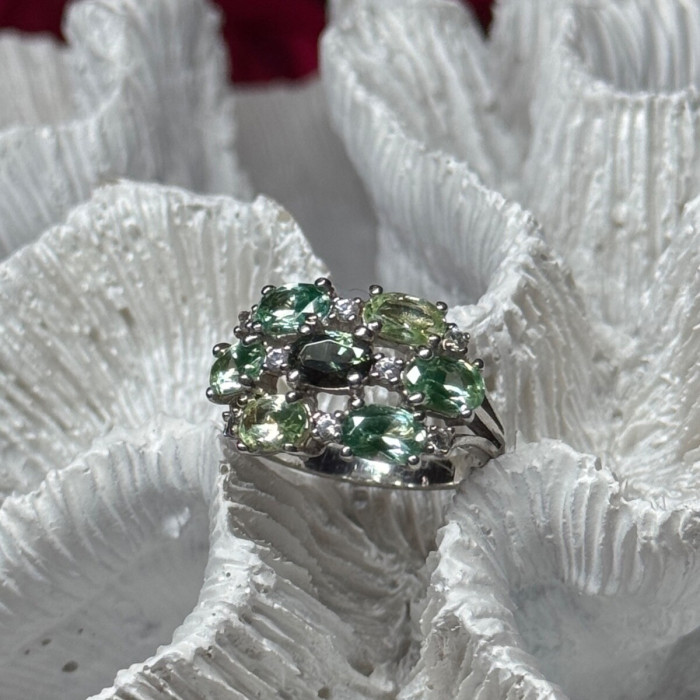 925 Sterling Silver Spinel & CZ Ring Size 6