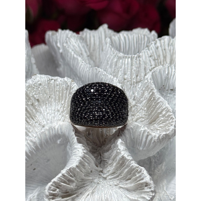 925 Sterling Silver Gold Plated Black Spinel Ring Size 8.5