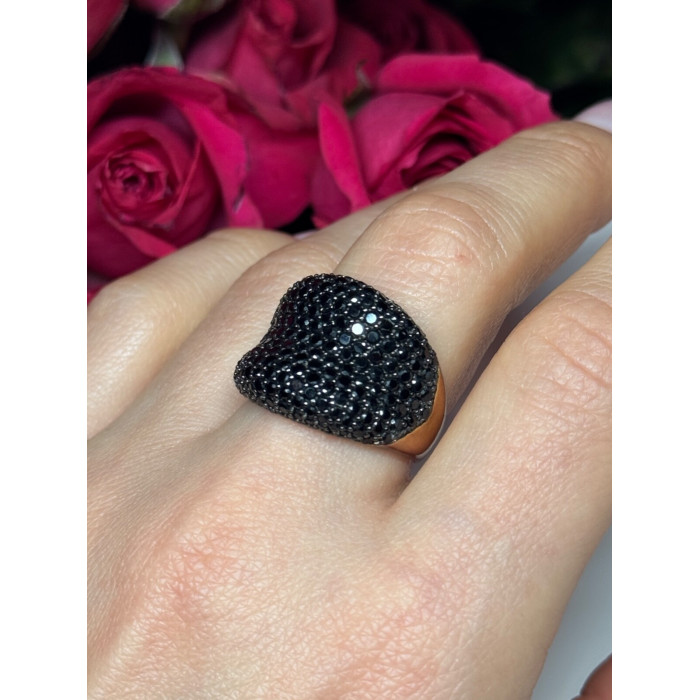 925 Sterling Silver Gold Plated Black Spinel Ring Size 8.5