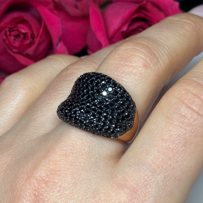 925 Sterling Silver Gold Plated Black Spinel Ring Size 8.5