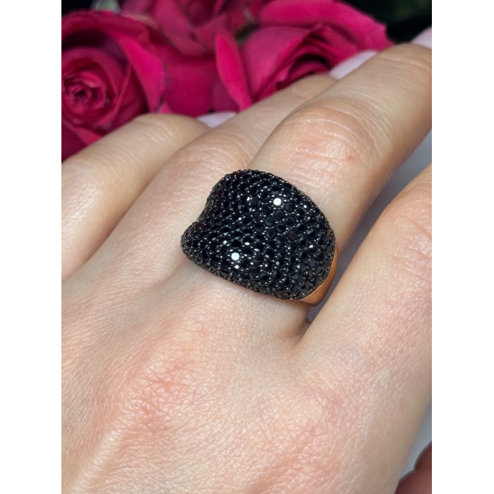 925 Sterling Silver Gold Plated Black Spinel Ring Size 8.5