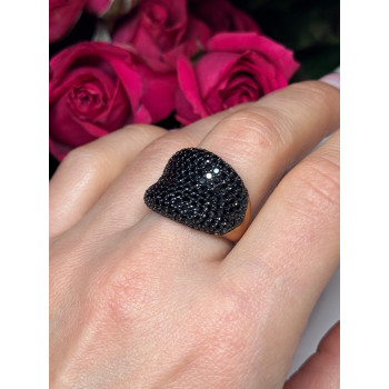 925 Sterling Silver Gold Plated Black Spinel Ring Size 8.5