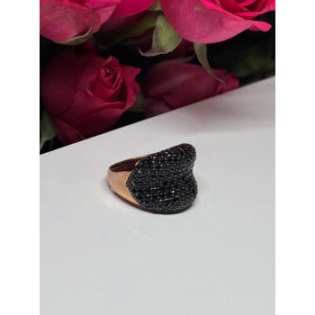 925 Sterling Silver Gold Plated Black Spinel Ring Size 8.5