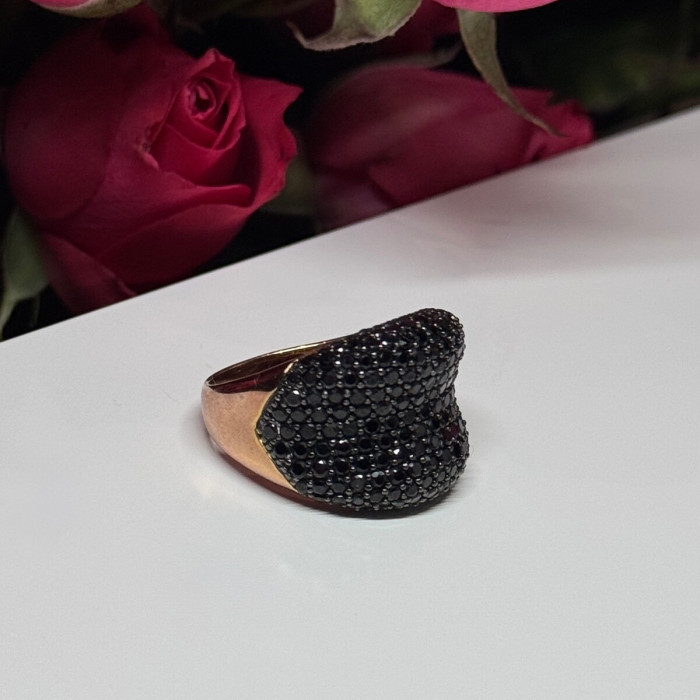 925 Sterling Silver Gold Plated Black Spinel Ring Size 8.5