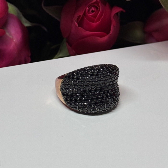 925 Sterling Silver Gold Plated Black Spinel Ring Size 8.5