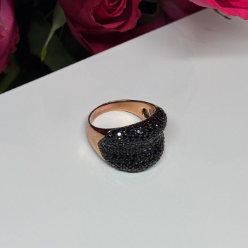 925 Sterling Silver Gold Plated Black Spinel Ring Size 8.5