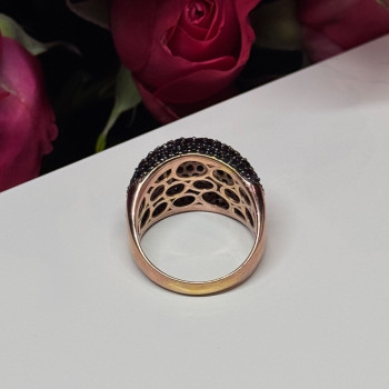 925 Sterling Silver Gold Plated Black Spinel Ring Size 8.5