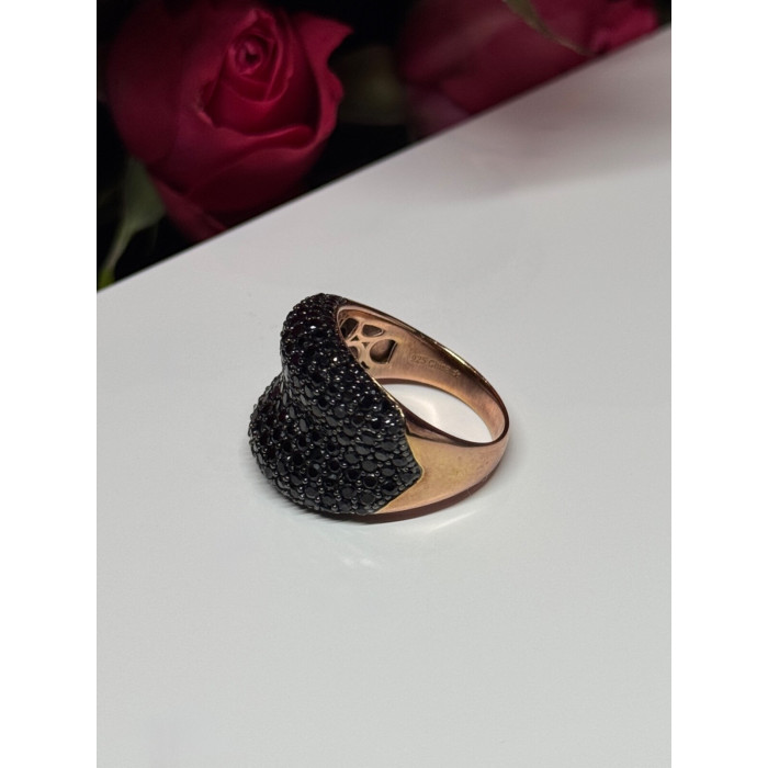 925 Sterling Silver Gold Plated Black Spinel Ring Size 8.5