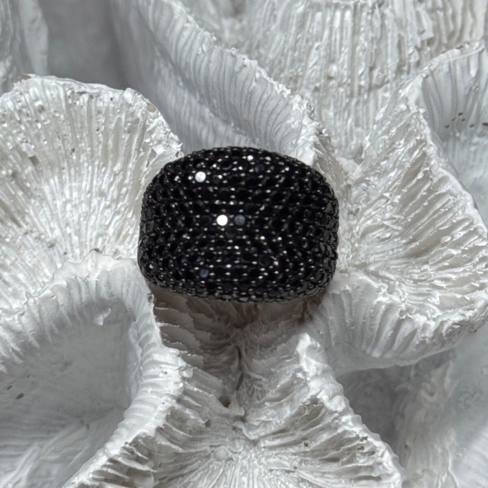 925 Sterling Silver Gold Plated Black Spinel Ring Size 8.5