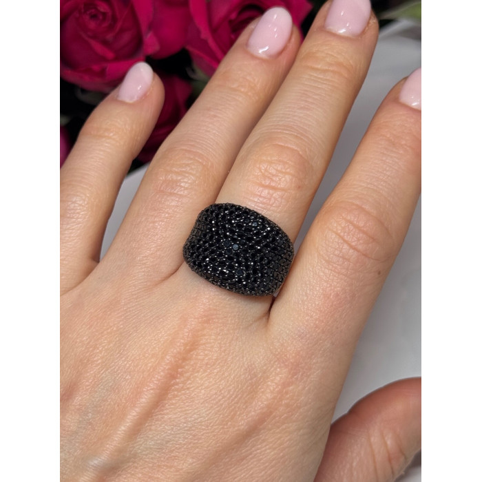 925 Sterling Silver Gold Plated Black Spinel Ring Size 8.5
