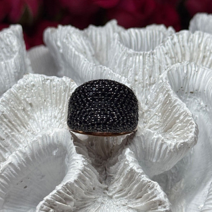 925 Sterling Silver Gold Plated Black Spinel Ring Size 8.5
