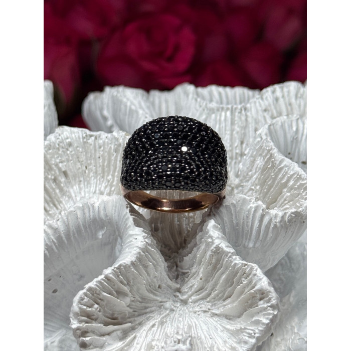 925 Sterling Silver Gold Plated Black Spinel Ring Size 8.5