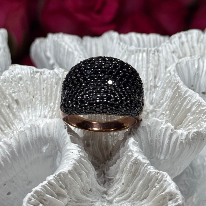 925 Sterling Silver Gold Plated Black Spinel Ring Size 8.5