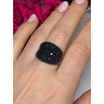 925 Sterling Silver Gold Plated Black Spinel Ring Size 8.5