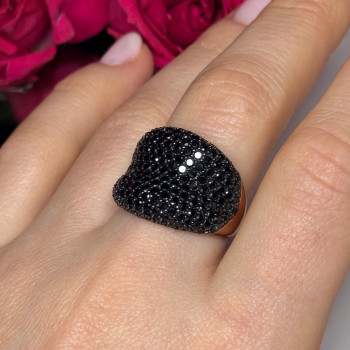 925 Sterling Silver Gold Plated Black Spinel Ring Size 8.5