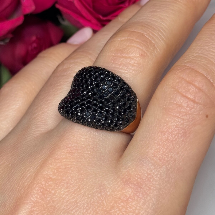 925 Sterling Silver Gold Plated Black Spinel Ring Size 8.5