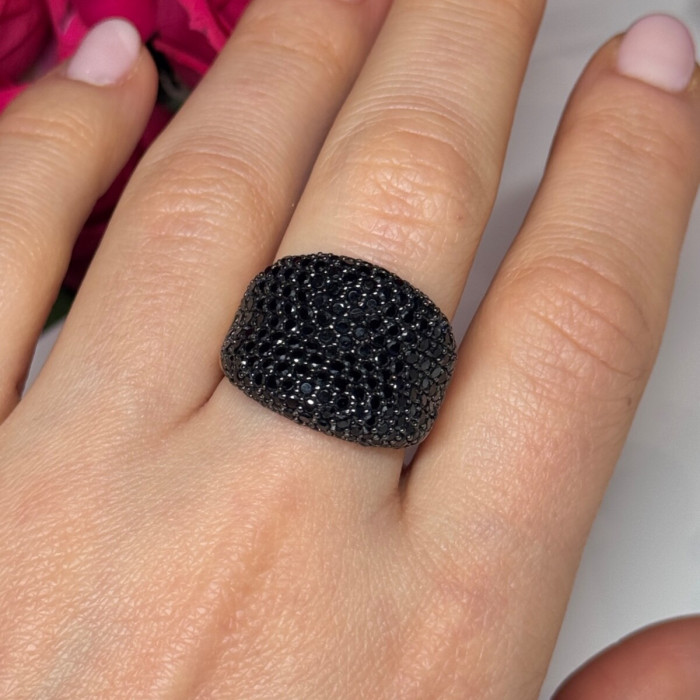 925 Sterling Silver Gold Plated Black Spinel Ring Size 8.5