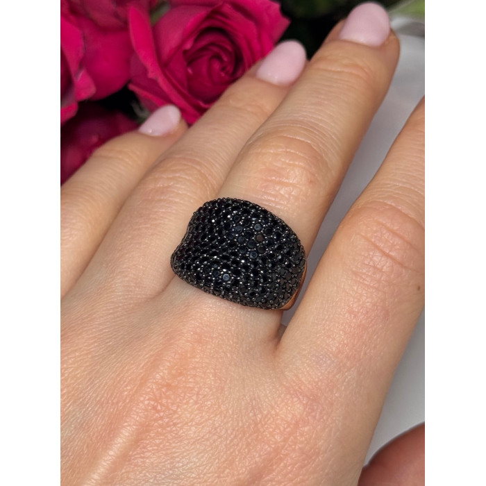 925 Sterling Silver Gold Plated Black Spinel Ring Size 8.5