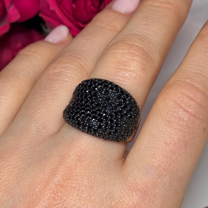 925 Sterling Silver Gold Plated Black Spinel Ring Size 8.5