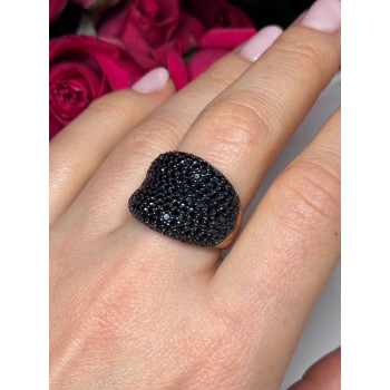 925 Sterling Silver Gold Plated Black Spinel Ring Size 8.5