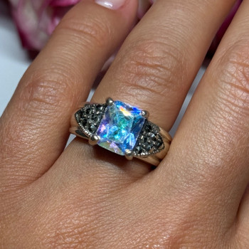 925 Sterling Silver CZ & Marcasite Ring Size 6