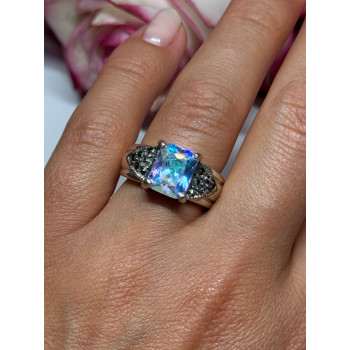 925 Sterling Silver CZ & Marcasite Ring Size 6