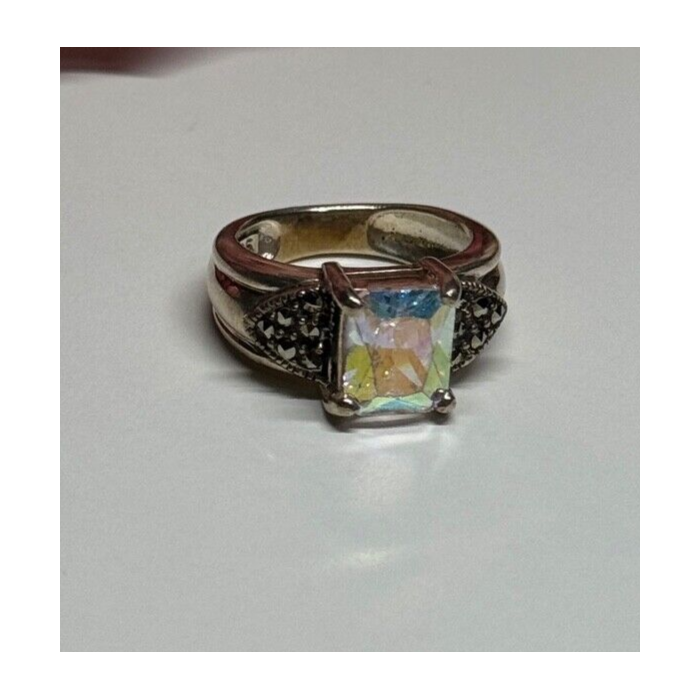 925 Sterling Silver CZ & Marcasite Ring Size 6