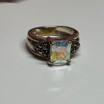 925 Sterling Silver CZ & Marcasite Ring Size 6