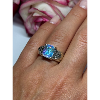 925 Sterling Silver CZ & Marcasite Ring Size 6