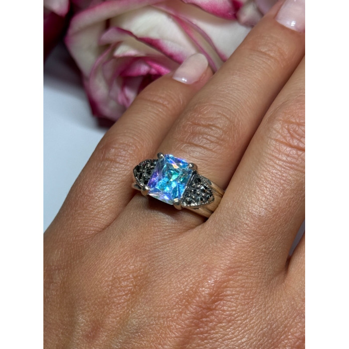 925 Sterling Silver CZ & Marcasite Ring Size 6