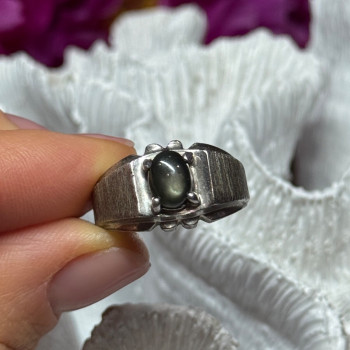 Men'S 925 Sterling Silver Cat'S EYE Tourmaline Ring Size 9
