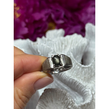 MEN'S 925 STERLING SILVER CAT'S EYE TOURMALINE RING SIZE 9